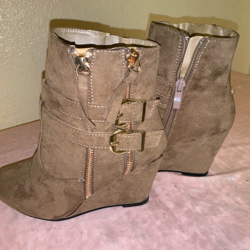 Forever Zipper Ankle Strap Buckle Wedge Booties